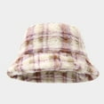 thumbnail image 5 of Plaid Thickened Plush Fisherman Hat, Warm Winter Bucket Hat with Faux Shearling, Unisex Cold Weather Outdoor Cap, Soft Fleece Lined Sun Hat for Autumn and Winter, Casual Checkered Bucket Hat - C, 5 of 5