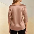 thumbnail image 2 of Wang6 Womens 3/4 Sleeve Tops Elegant V Neck Satin Tshirts Ladies Trendy Solid Going out Tunic Tees Shirts Rose Gold 0713-3/4 sleeve tshirts XXL, 2 of 7