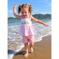 thumbnail image 4 of BemeyourBBs Toddler Baby Girl Summer Clothes Infant Baby Girls Summer Beach Holiday Outfit Cute Turtle Embroidered Striped Flying Sleeve Babydoll Shirts Tops and Ruffle Shorts 2 Piece Set, 4 of 9
