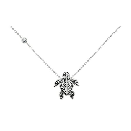 Oxidized Silver Jewellery - Sterling Silver Oxidized White Cubic Zirconia Turtle Necklace 18 Inches