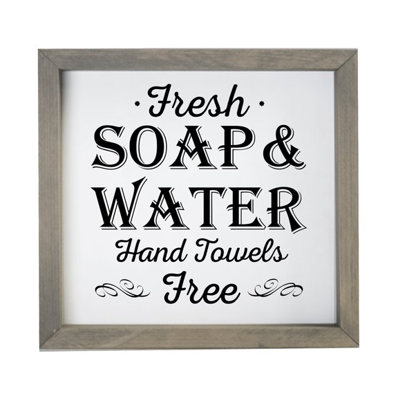 Modern Bathroom Decor Framed Shadow Box 11.5x11.5 (Fresh Soap & Water Free)