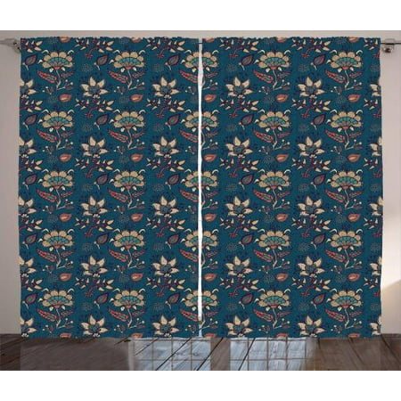 Bohemian Curtains 2 Panels Set Vintage Asian Pattern With Flowers
