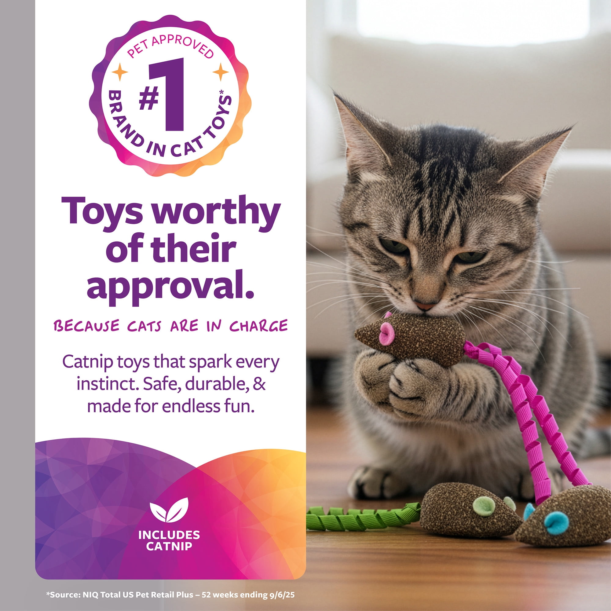 SmartyKat Magic Mice (Set of 3) Compressed Pure & Potent Catnip and Ribbon Cat Toys