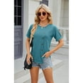 thumbnail image 6 of XCHQRTI Womens Irregular Hem Tshirt Buttons Slit Blouse Solid Color Blouse Short Sleeve Casual Tops, 6 of 9