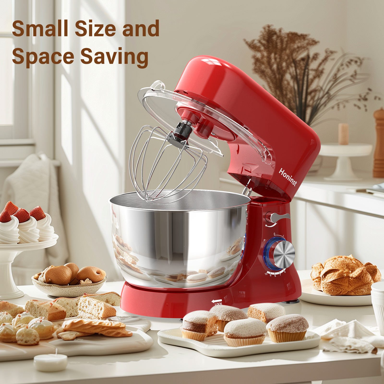 Honinst 6 QT Stand Mixer, Lightweight 10+P Speeds with Tilt-Head Electric Mixer, Kitchen Mixer with Dough Hook, Whisk, Beater, Bowl for Baking, Cake and Most Home Cooks