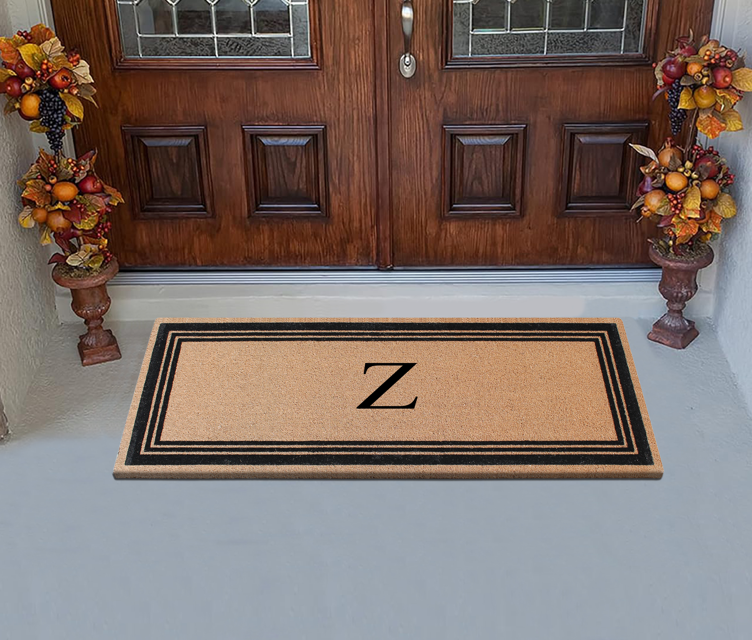 A1HC Natural Coir Flock Monogrammed Door Mat for Front Door, 24x57, Anti-Shed Treated Durable Doormat Outdoor Entrance, Heavy Duty, Thin Profile, Easy to Clean, Long Lasting, Front Door Entry Doormat
