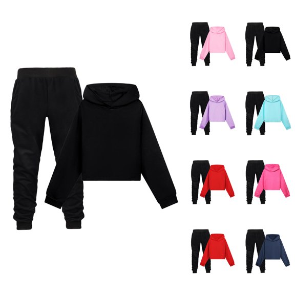 Kids Tracksuit Fall Winter Long Sleeve Plain Hoodie and Jogging Sweatpants 2 Piece Matching Sweat Suit for Boys Girls