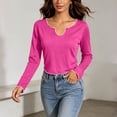 thumbnail image 7 of TKLPEHG Women V Neck Long Sleeve Top, Slim Fit Crop Shirt , Solid Color Casual Dressy Blouse with Ruffled Hem (Hot Pink,L), 7 of 7