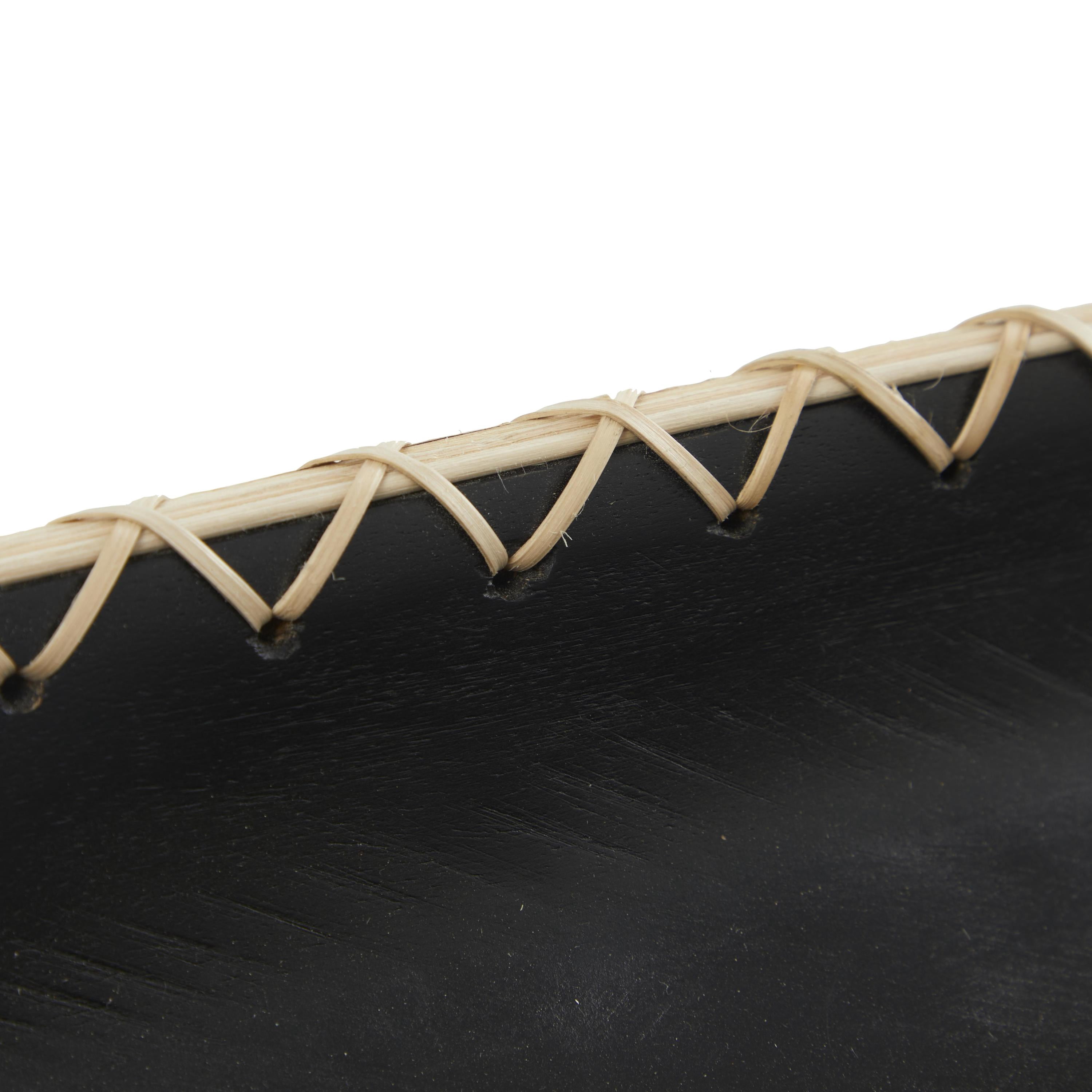 DecMode 24" x 7" Black Mango Wood Handmade Nesting Tray with Hand Sewn Seagrass Accents, 1-Piece