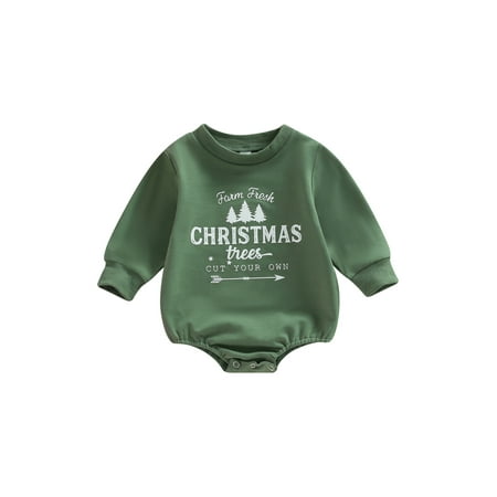 

Christmas Baby Boy Girl Clothes Christmas Tree Letter Print Romper Sweatshirt Long Sleeve Bodysuit