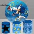 thumbnail image 2 of Fondo fotográfico de Sonic con cubiertas redondas y cilíndricas, decoración para fiestas de cumpleaños de niños, fondo de tela para fotografía, 2 of 5