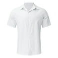 thumbnail image 4 of Pxiakgy Male Casual Solid Shirt Short Sleeve Turn Down Collar Shirt Button Formal Shirt White L, 4 of 5