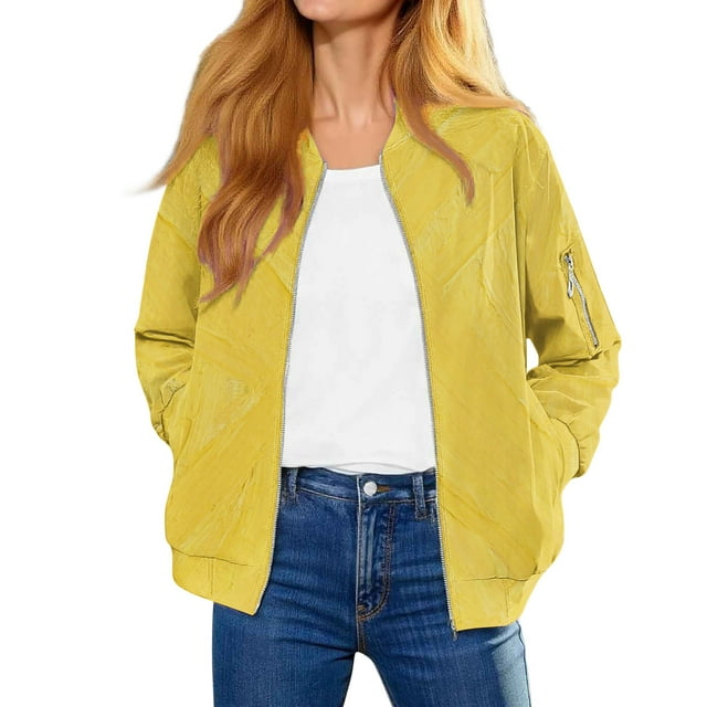 Vestes d'Automne pour Femmes 2025, Comdrip Veste Décontractée pour Femmes avec Design Imprimé Coupe-Vent Veste Légère Femmes Jaune TG