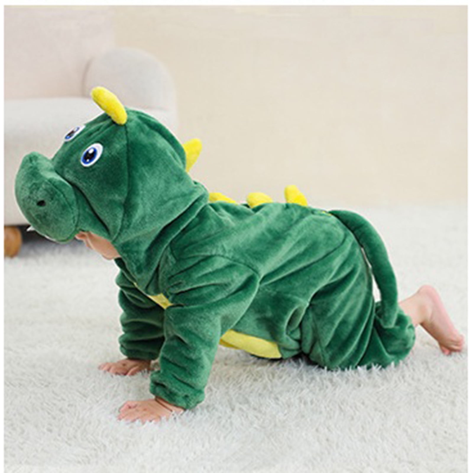 Little Boys Bodysuits Cute Cartoon Animal Hooded Romper Fall Winter Thicken Warm Fuzzy Long Sleeve Overall Unisex Pajamas Cute Bodysuit