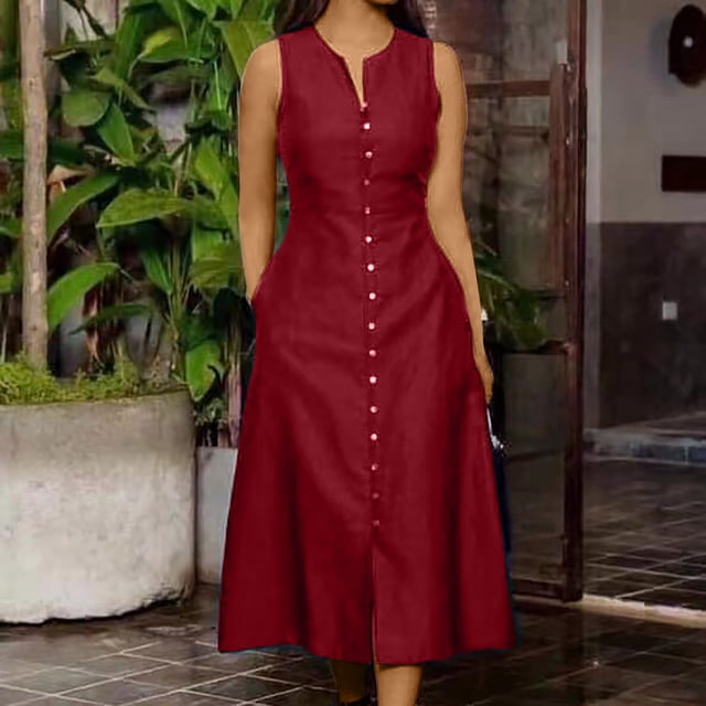 FcBaudy Robe Sans Manches à Col Rond, Robes d'Été pour Femmes, Robes pour Femmes Nouvelle Mode d'Été Robe Colorée Robe pour Femmes