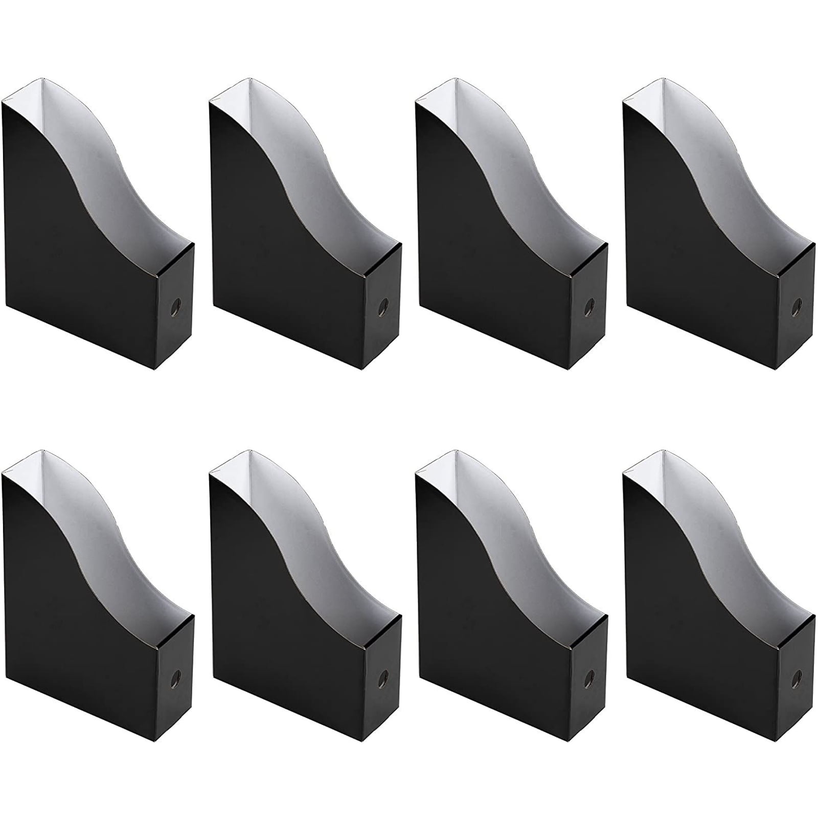 Magazine Holders - 8-Pack Corrugated Cardboard File Holders with Labels, Document and File Organizer, Black