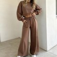 thumbnail image 2 of Women's Vintage Polka Dot 2 Piece Outfits Crop Sweatshirt and Loose Fit Wide Leg Flare Pants Y2K Retro Streetwear Casual Tracksuit Set Coffee, 2 of 7