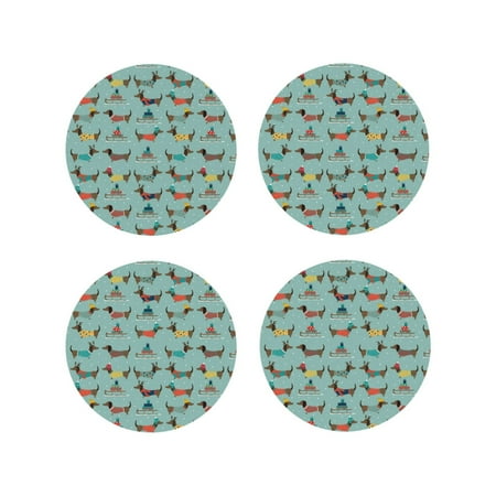 

Honeii winter ski Dachshund Print Leather Coaster Set of 4 Ideal for Safeguarding Your Furniture from Drinks Spills and Effortless Cleanup-Round Shape