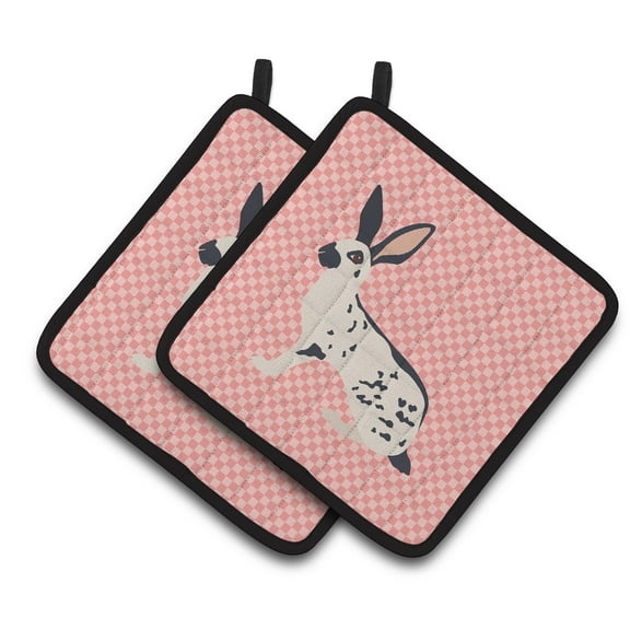 Carolines Treasures English Spot Rabbit Pink Check Pair of Pot Holders 7.5HX7.5W multicolor