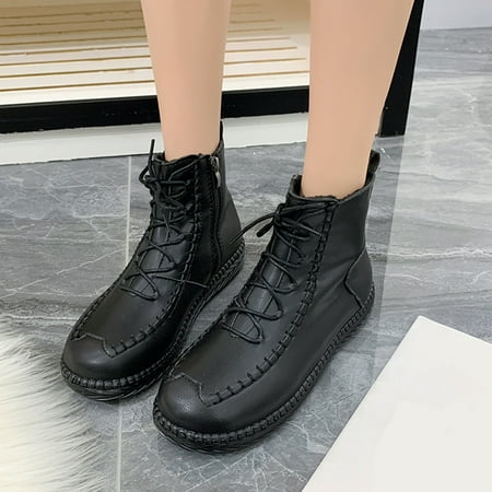 

Women Shoes Casual Fashion Lace-up Round Toe Low Tube Plus Velvet Snow Boots