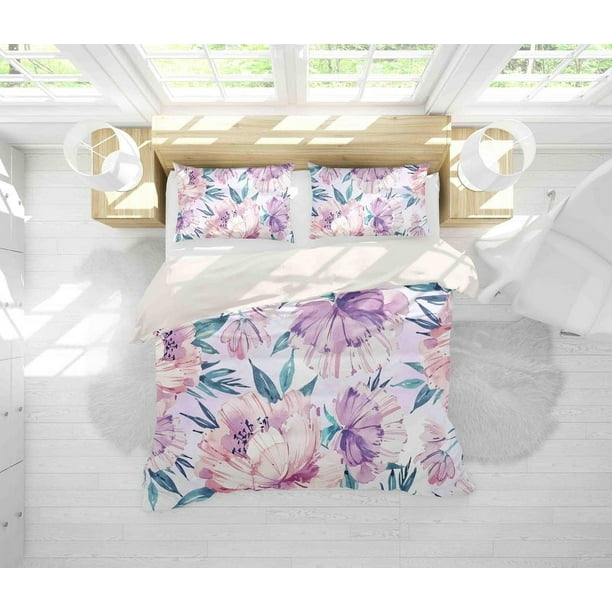 3D Púrpura Rosa Floral Funda de edredón Set Ropa de cama Set Fundas de almohada 102