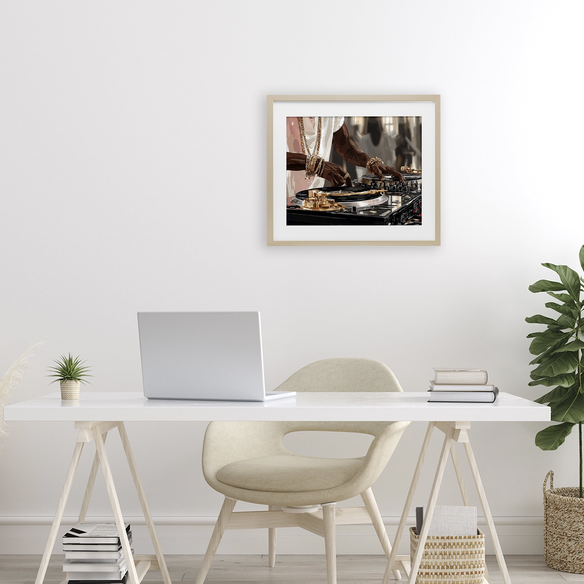 Stupell Industries Golden Sound DJ Turntables Birch Framed Print Under Glass, design by Franklyn Gregory
