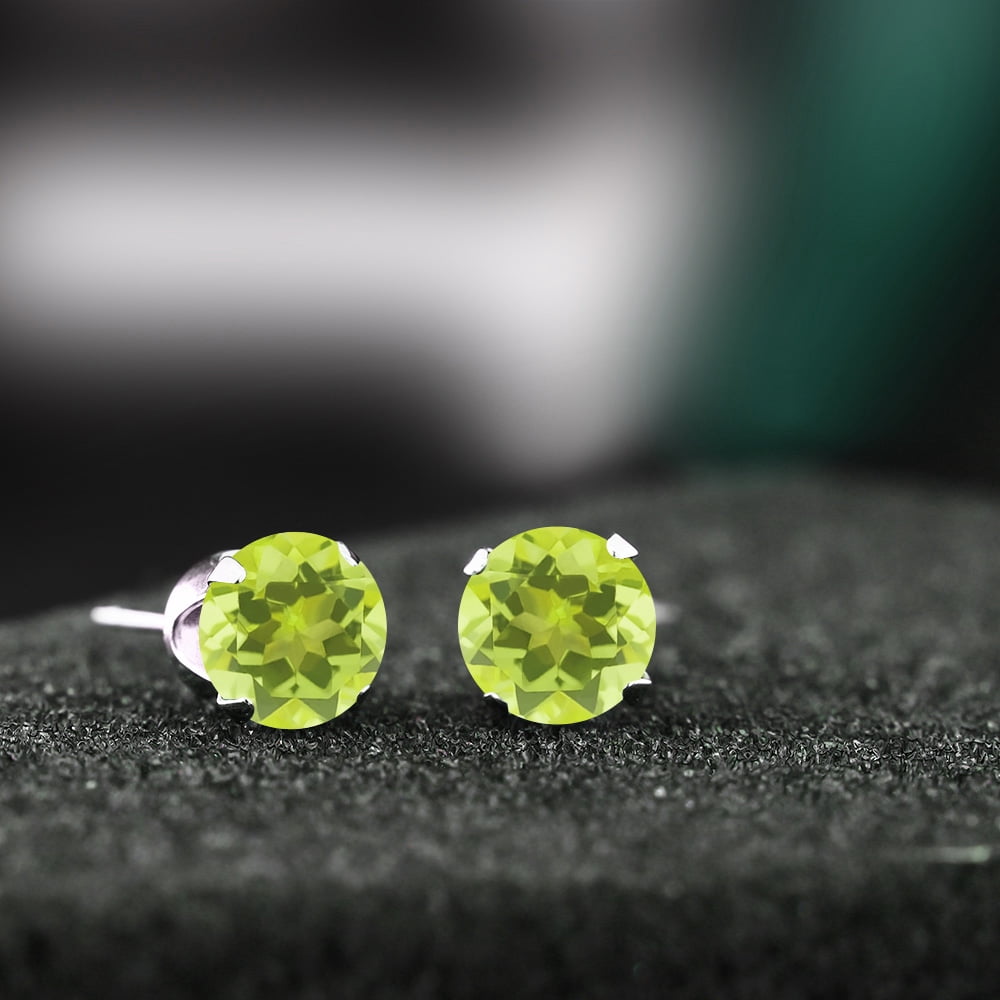 Gem Stone King Round Shape Yellow Lemon Quartz 2.40 Ct 925 Sterling Silver Stud Earrings for Women Men