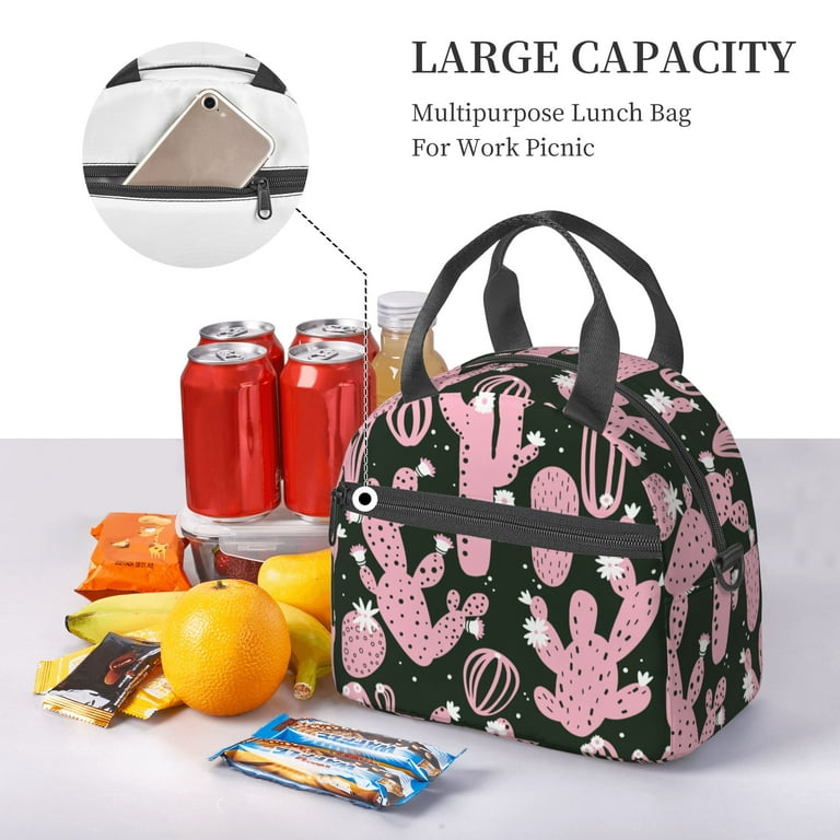 DouZhe Lunch Bags for Women and Men, Ucculent Plant Cactus Prints Reusable  Portable Insulated Cooler Waterproof Lunch Tote Bag for Travel Work School  Picnic 
