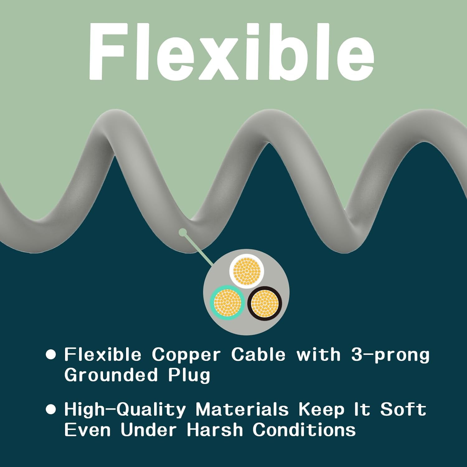 JJEAN-Indoor Outdoor Extension Cord 20 FT, 16/3 SJTW Weatherproof Grey Electrical Cords, 13 AMP Heavy Duty 3 Prong Power Cable Great for Garden, Landscaping & Holiday Decorations
