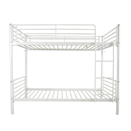 Iron Bed Bunk Bed with Ladder for Kids Twin Size, White