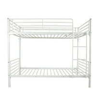 Iron Bed Bunk Bed with Ladder for Kids Twin Size, White