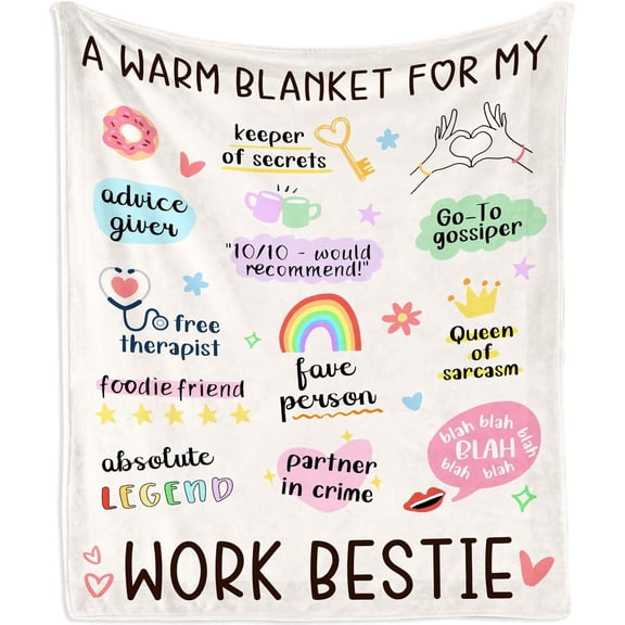 Work Besties Gifts for Women Blanket 60"x50", Appreciation Gifts for Coworkers, Co Worker Gift for Woman, Christmas Birthday Farewell Present Ideas for Colleague Best Friend Sister Blankets