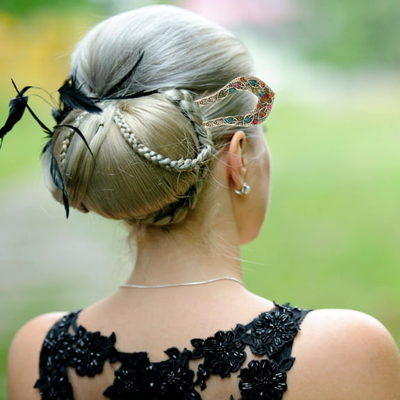 HEMOTON Vintage Double Prong Hair Sticks with Crystal Rhinestones for Women, Assorted Colors, 2 Pieces Set