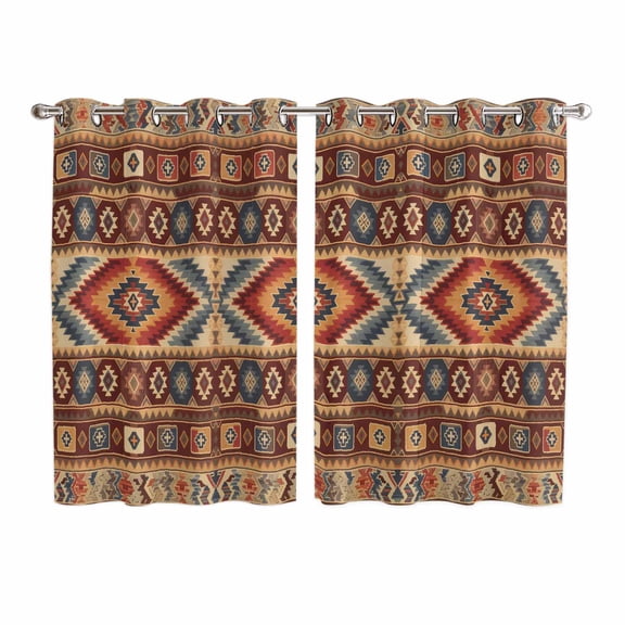 Retro Southwest Kitchen Curtains 72 Inch Length, Boho Aztec Tribal Abstract Geometric Grommet Top Bedroom Living Room Curtains, Light Filtering Cafe Curtain Drapes 2 Panels Set 104''x72''