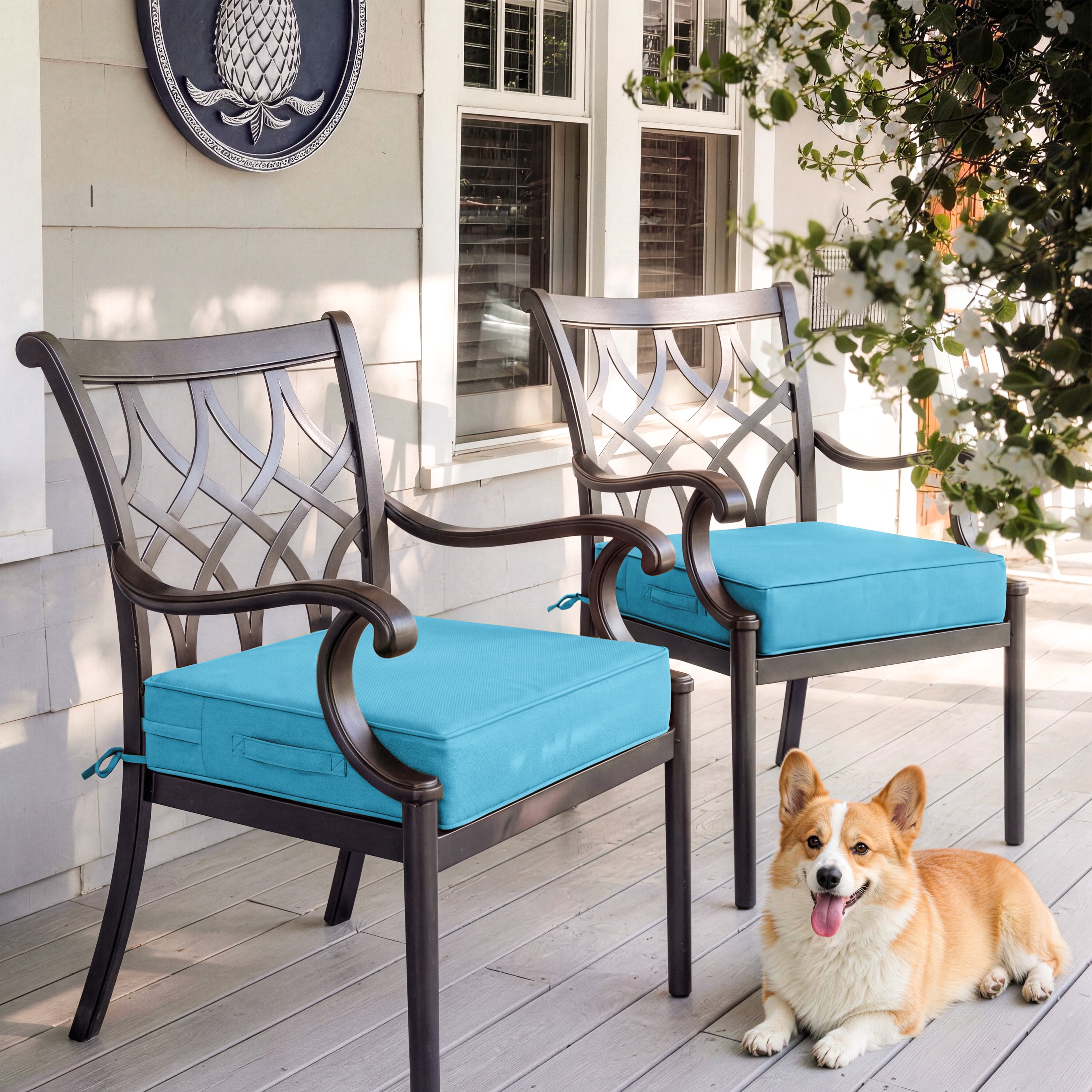 Kimunuk 2Pcs Outdoor Chair Cushions Slipcovers, 24" x 24" Replacement Waterproof Non-Slip Patio Seat Cushion Covers with Handle,Lake Blue