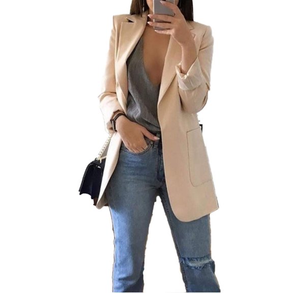 Inevnen Womens Long Sleeve Casual Open Front Blazer Suit Boyfriend Jackets with Pockets Overcoats Outwears