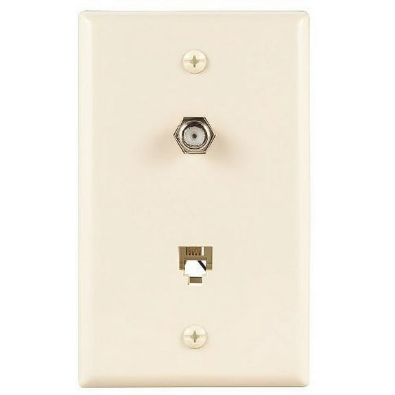 Cooper 3535-4LA Light Almond Combination Coax Jack and Four Wire Telephone Jack Wall Plate