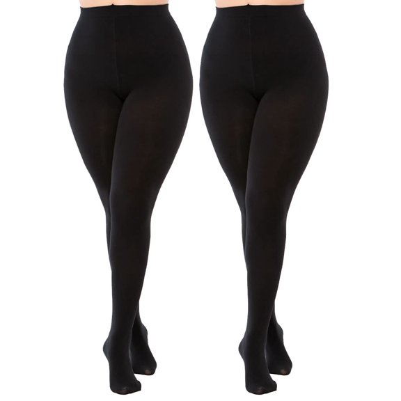Opaque Tights - 2 Pairs 120D Plus Size Women Pantyhose for Winter (XXL, Black)