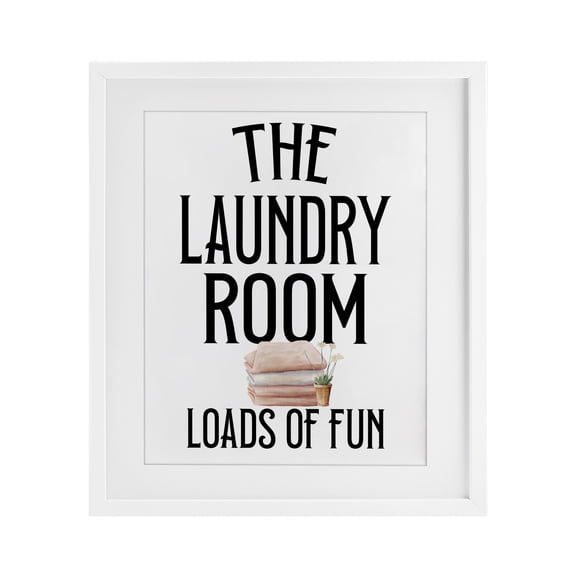 Laundry Room Fun Minimal White Framed Print Under Glass, design by Kim Allen