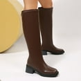 thumbnail image 4 of Brown Women Everyday Long Boots With Thick Heel For Fall And Winter Use Comfortable And Versatile With Pu Material, 4 of 9