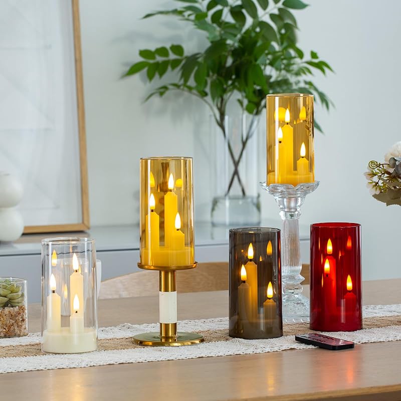 Hausware 3-in-1 Flameless LED Taper Candles with Remote – Battery Operated, Realistic & Portable Candles Set,3-Pack,Durable Indoor/Outdoor Decor (Gray)