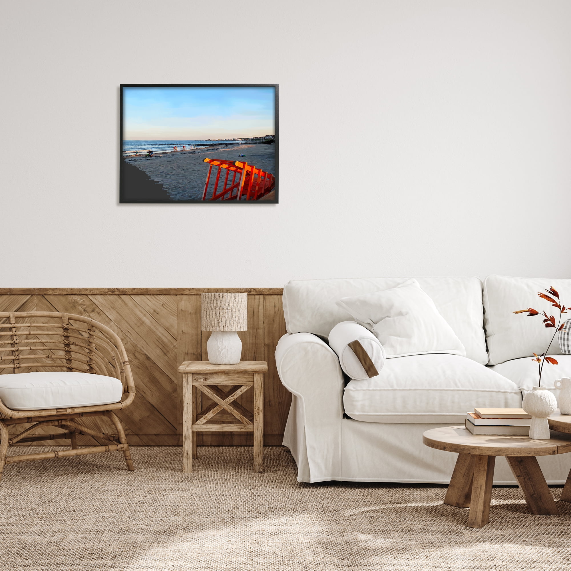 Stupell Beach Walkway People Lounging Landscape Painting Black Framed Art Print Wall Art