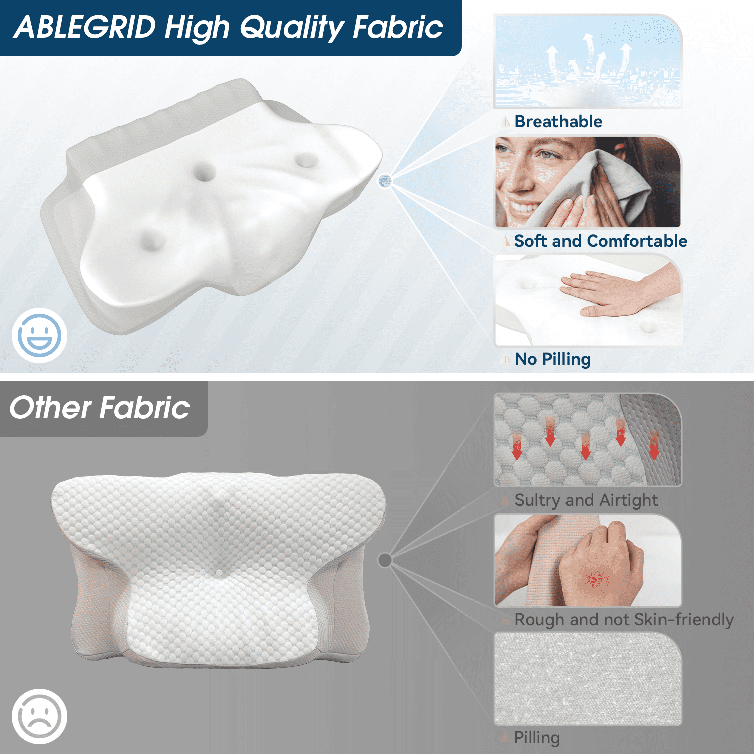 ABLEGRID Memory Foam Cervical Neck Support Pillow,Contour Cooling Gel Pillow for Neck Shoulder Pain Relief,Ergonomic Orthopedic Adjustable Deep Sleep Bed Pillow for Side,Back,Stomach Sleeper