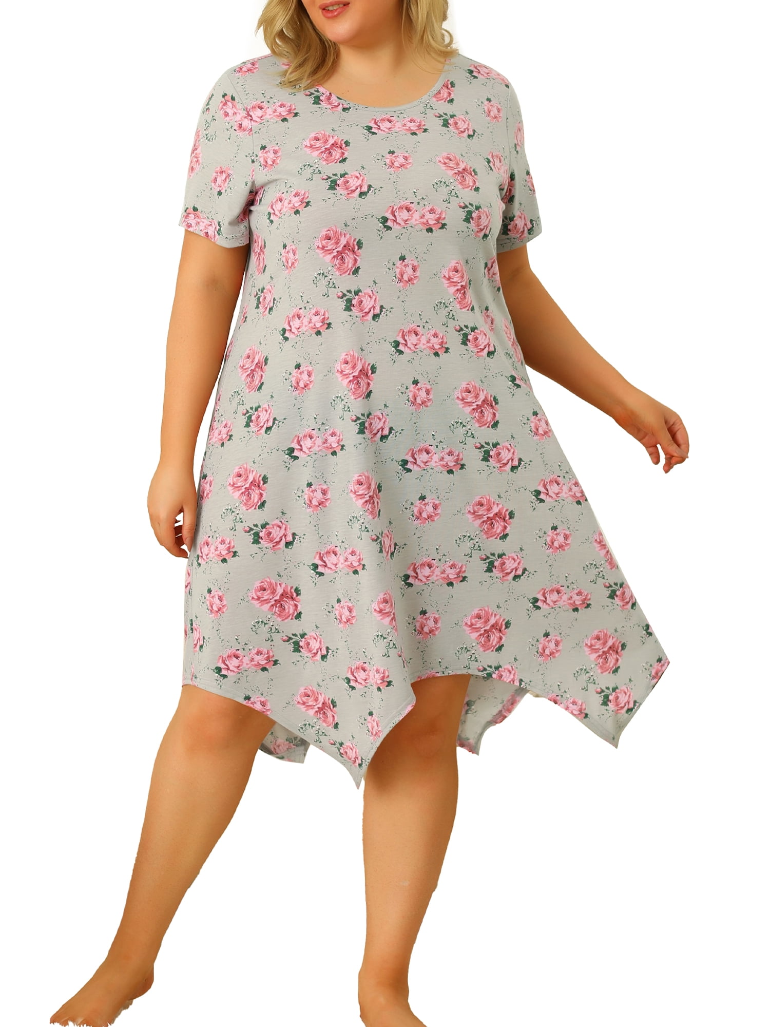 Unique Bargains Women's Plus Floral Nightgown Pajama Cute Irregular Sleep Dress