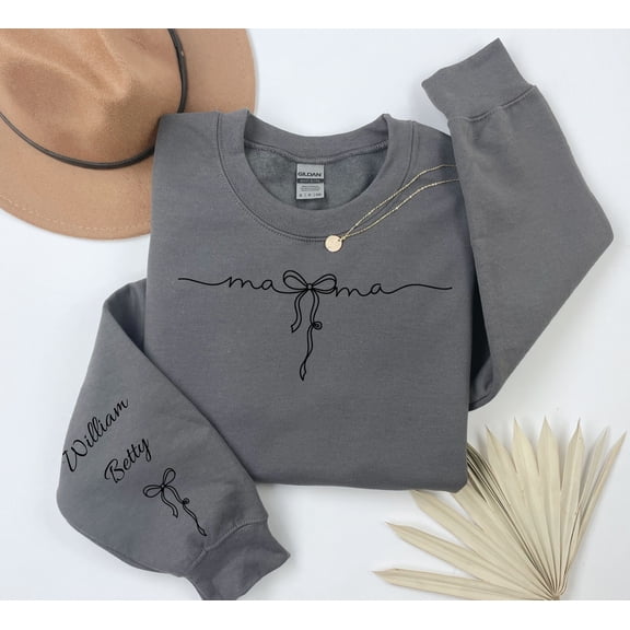 Personalized Mama Sweatshirt: Kids Names on Sleeve, Custom Mom Outfit, Mother's Day Sweater