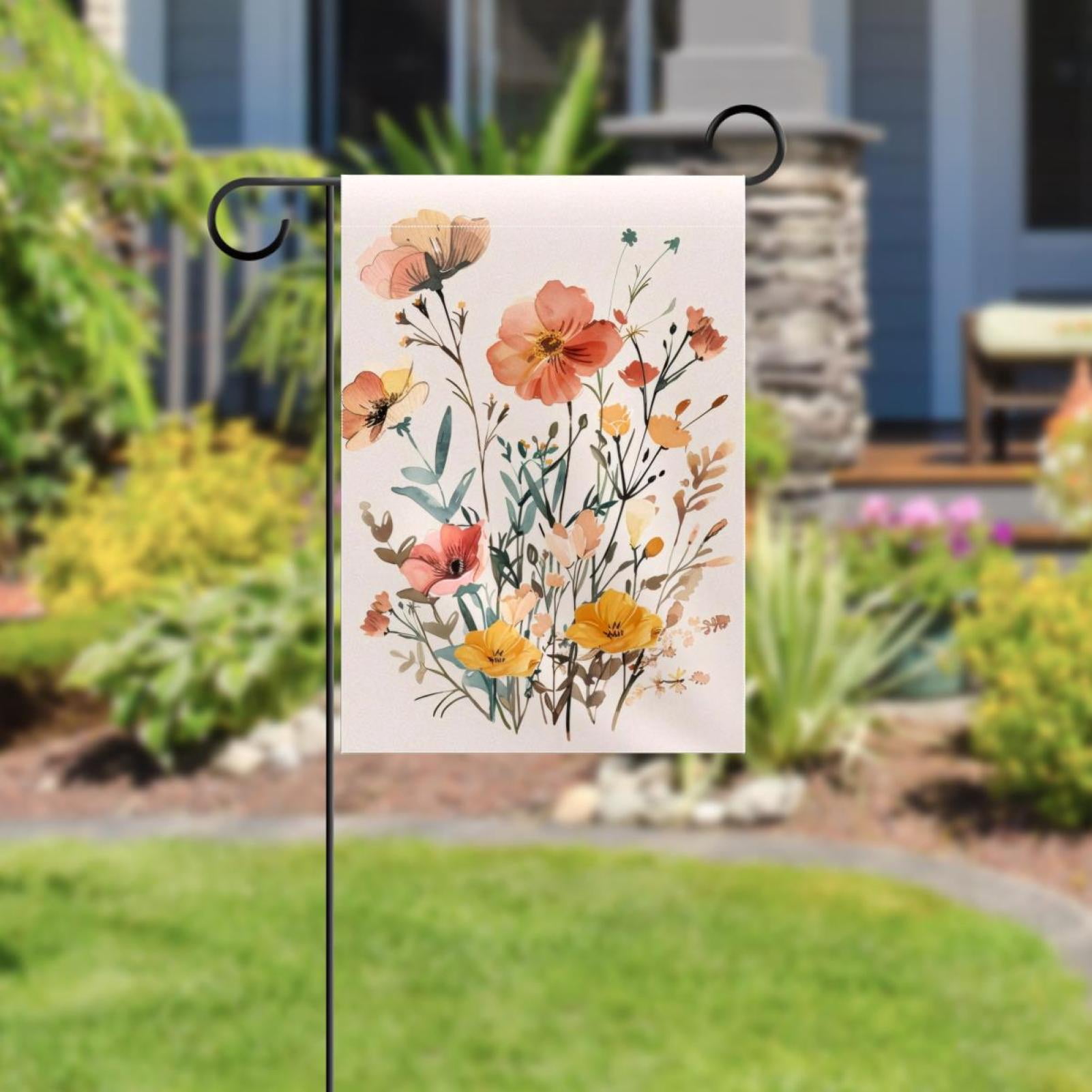 Cute Flowers Double Sided Garden Flag Decorative Weather Resistant Yard Flag, Large DIY Vertical Flag for Farmhouse Patio Lawn, 28x40 Inch