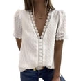 thumbnail image 4 of Blusa sexy de gasa con cuello en V profundo y manga corta con lunares suizos para mujer, 4 of 5