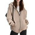 thumbnail image 3 of Resicozy Women's Drawstring Zip Up Cute Plain Hoodies Fall Jacket Oversized Casual Fashion Sweatshirts with Pockets Khaki M, 3 of 4