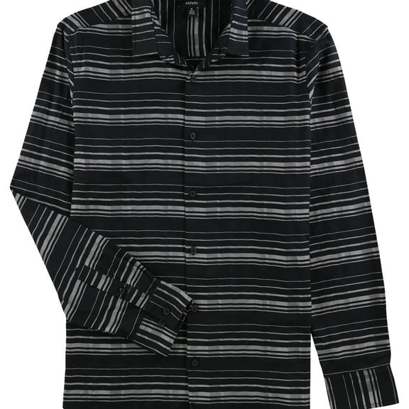 Alfani Mens Striped Button Up Shirt, Black, Small