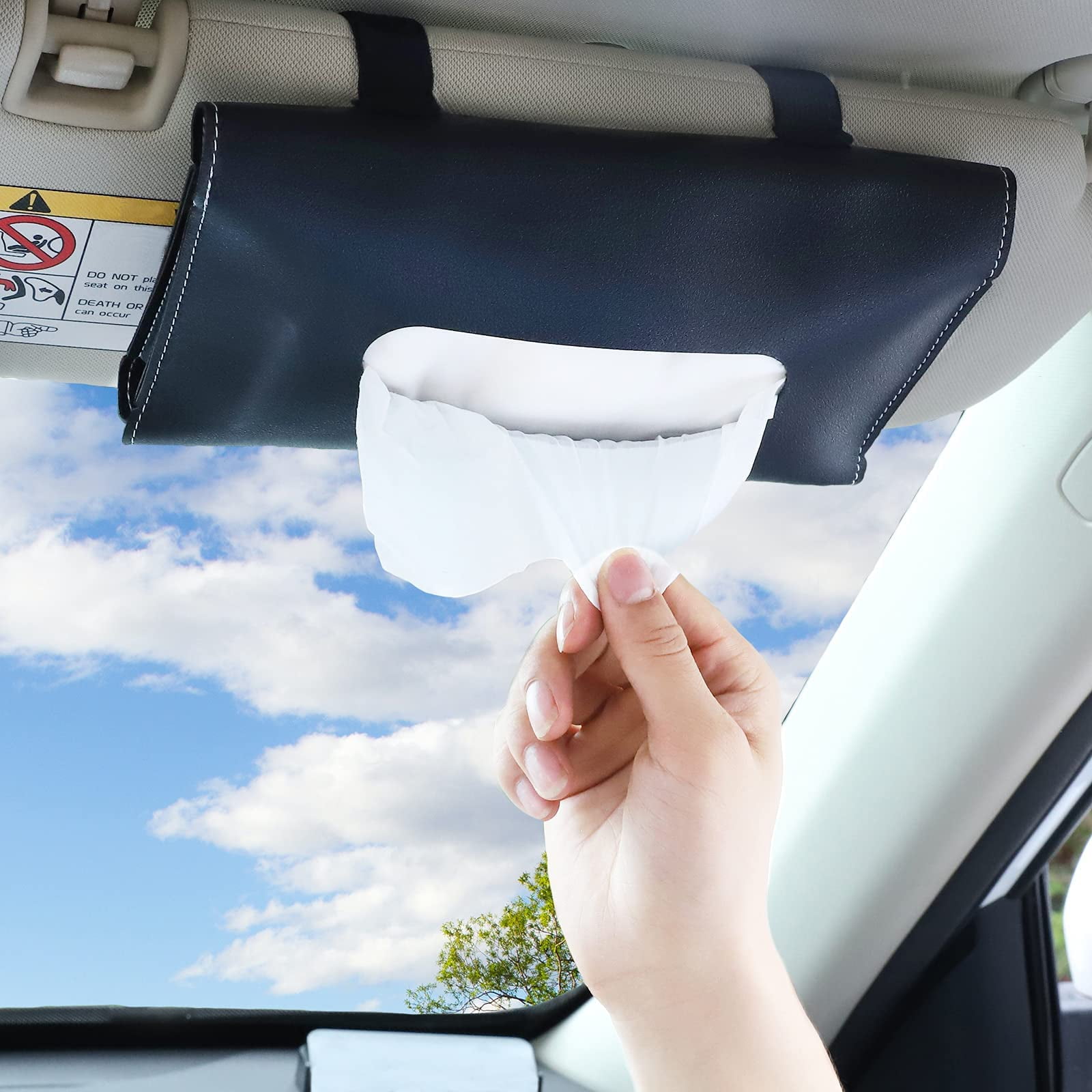 Car Sun Visor Tissue Box Holder PU Leather Paper Napkin Cover Auto Styling Case 